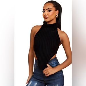 Sadya Black Knitted Halter Top